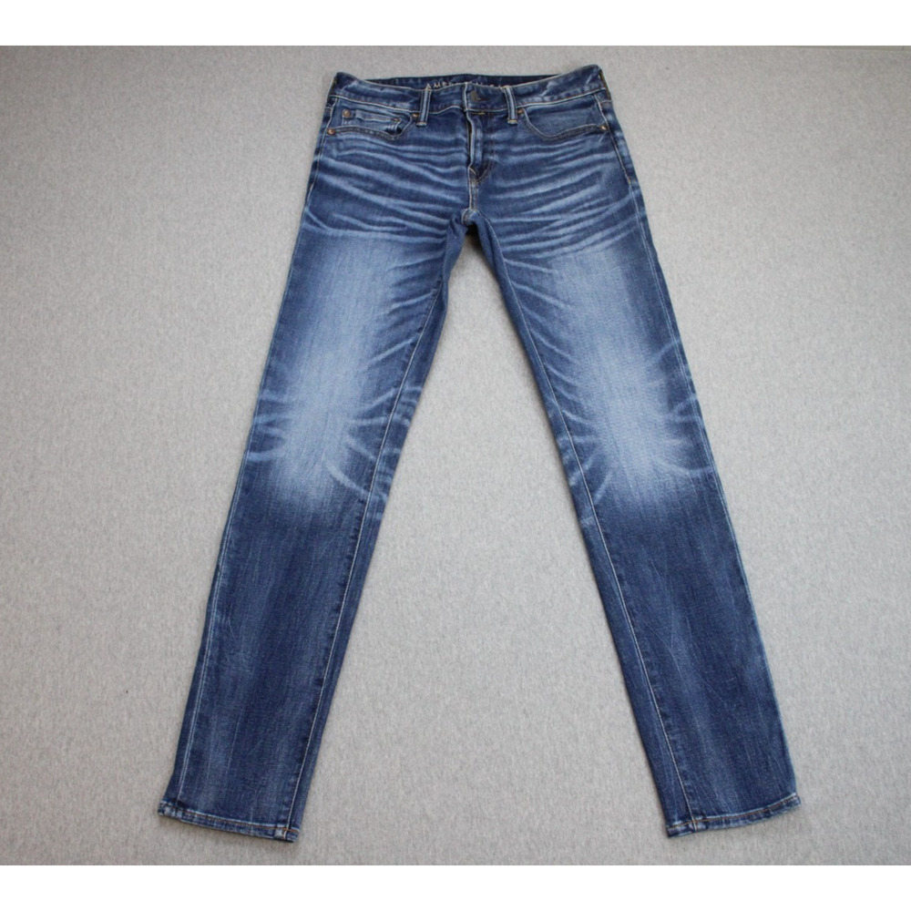 American Eagle Jeans Mens Size 30 X 34 Blue Cotton Blend Stretch Skinny Leg Slim
